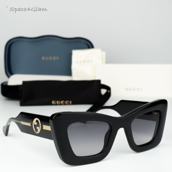Gucci Women Sunglasses Black Crystal Grey Gradient Butterfly GG1552S 001 NEW - Picture 3 of 10